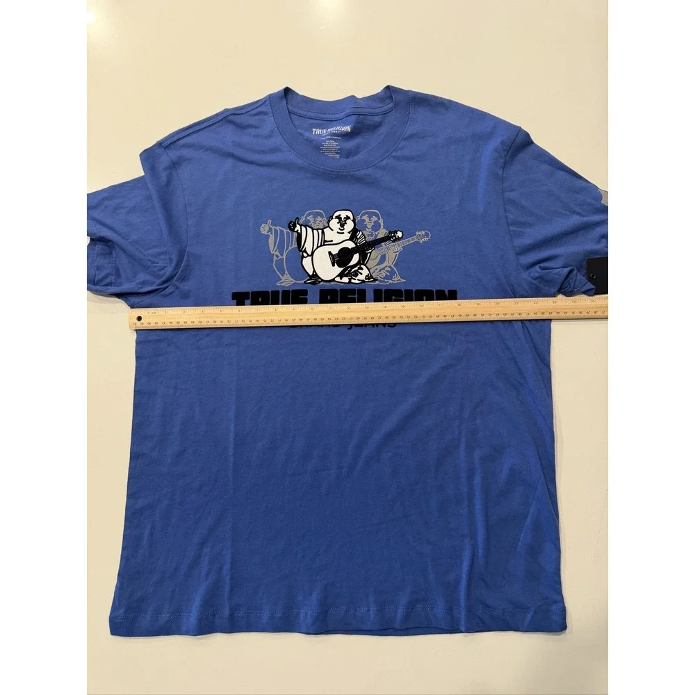 True Religion Tri Buddha Tee T-Shirt Mens L Galaxy Blue Distressed 700843